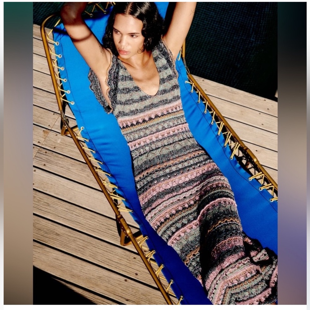 Zara Knit Ruffled Pointelle Dress